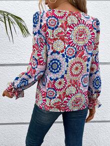 SHEIN LUNE 印花荷葉袖襯衫 - 彩色 - 查看 2