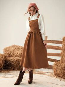 SHEIN MOD Chất rắn Vải to sợi Đầm Tổng thể Không có áo sơ mi - Màu be - Xem 3