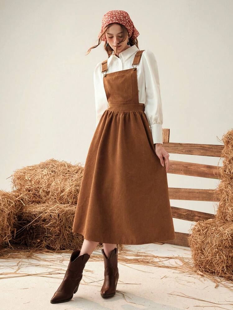 brown dungaree dress Vintage Corduroy Overalls Dress + Skirt for Women, Cottagecore Clothing Pinafore Dress Plus Size and Skirt, Anne Of Green Gables Apron Dress