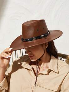 SHEIN VCAY 時尚銳頭裝飾正式帽子波西米亞風格 - 駝色 - 查看 2