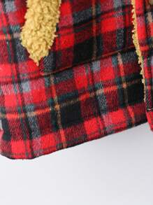 SHEIN Young Boy 1pc Plaid Dual Pocket Teddy Lined Overcoat for Christmas - Red - View 4