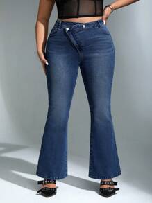 SHEIN ICON Plus Star Pattern Flare Leg Jeans - Blue - View 1