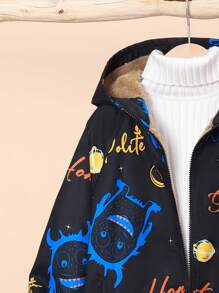 SHEIN Cậu bé Tween Chữ cái & Đồ họa hoạt hình Lót Teddy Áo trùm đầu Không có áo len - Nhiều màu - Xem 5