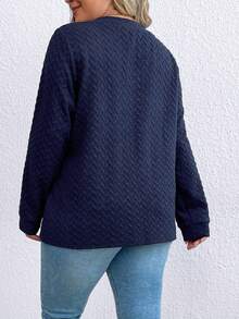 SHEIN Clasi Hơn Chất rắn Thả vai Áo nỉ - Màu xanh lam - Xem 3