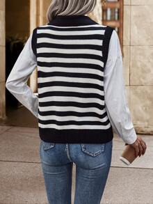 SHEIN Frenchy Striped Pattern Sweater Vest Without Blouse - Black - View 2