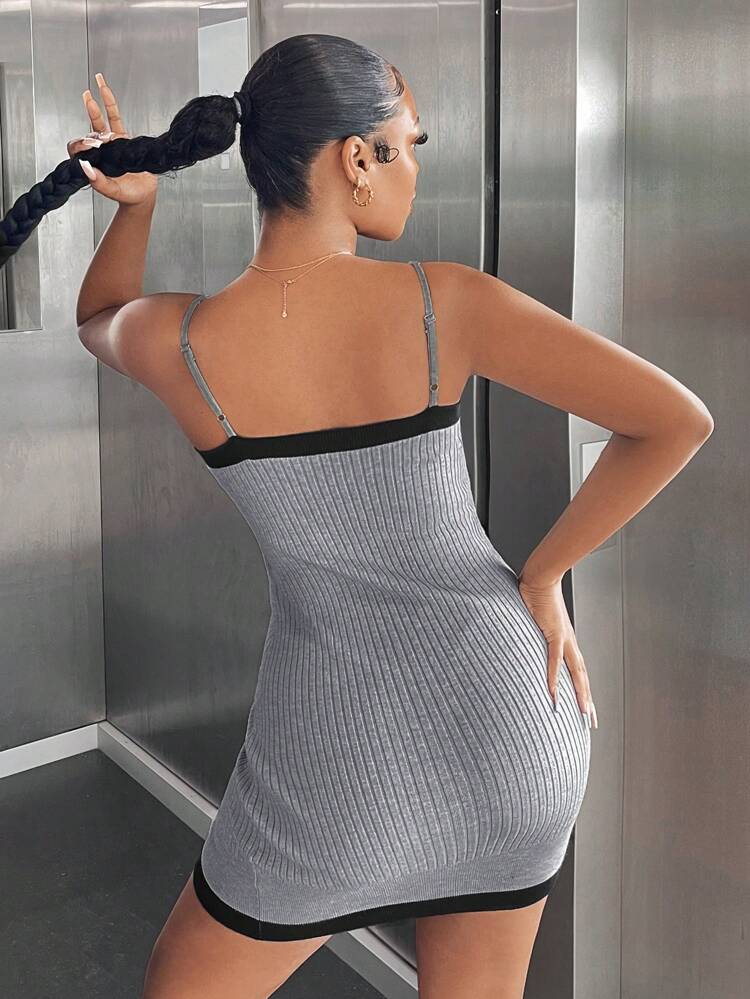 Contrast Trim Split Hem Cami Sweater Dress
