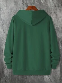 Manfinity Hypemode Men Eagle Print Kangaroo Pocket Drawstring Hoodie - Dark Green - View 2