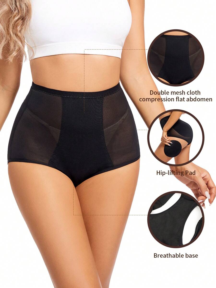 嵌入網紗高腰塑形三角褲