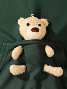 SHEIN 少女两件套熊图案袋鼠口袋卫衣 - 彩色 - 查看 3