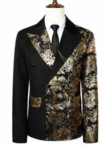 Manfinity AFTRDRK 男士巴洛克風格圖案雙排釦西裝外套 - 黑色 - 查看 4