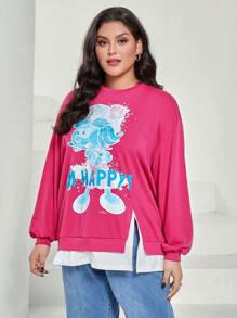 SHEIN X The Smurfs Plus Letter & Cartoon Graphic Drop Shoulder 2 In 1 Sweatshirt - Pink - View 4