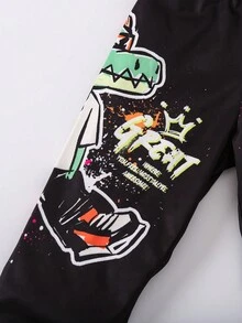 SHEIN Young Boy Letter Graphic Shirt & Sweatpants - Black - View 7