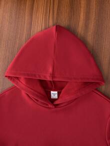 SHEIN 女大童標語圖案連帽衫和運動褲 - 酒紅色 - 查看 6