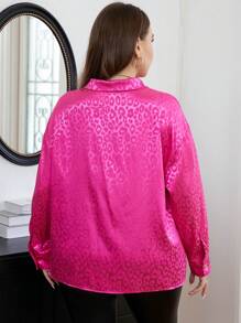 SHEIN Unity Plus Leopard Jacquard Drop Shoulder Satin Shirt - Hot Pink - View 2