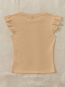 SHEIN VCAY Plus Solid Ruffle Trim Tee - Khaki - View 2