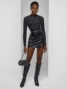 Maija 條紋小高領上衣 - 黑色 - 查看 6