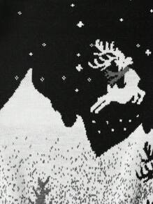 RueChic Men Christmas Pattern Drop Shoulder Sweater - Black - View 7