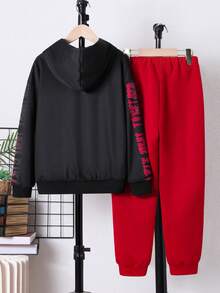 Cậu bé Tween Đồ họa chữ và số Áo Hoodie & Quần thể thao - màu đen - Xem 2