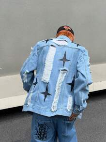 Manfinity EMRG Homme Veste En Jean Imprimé Étoile Déchiré