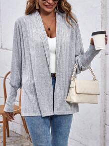 SHEIN LUNE 素色開門襟外套 - 灰色 - 查看 1