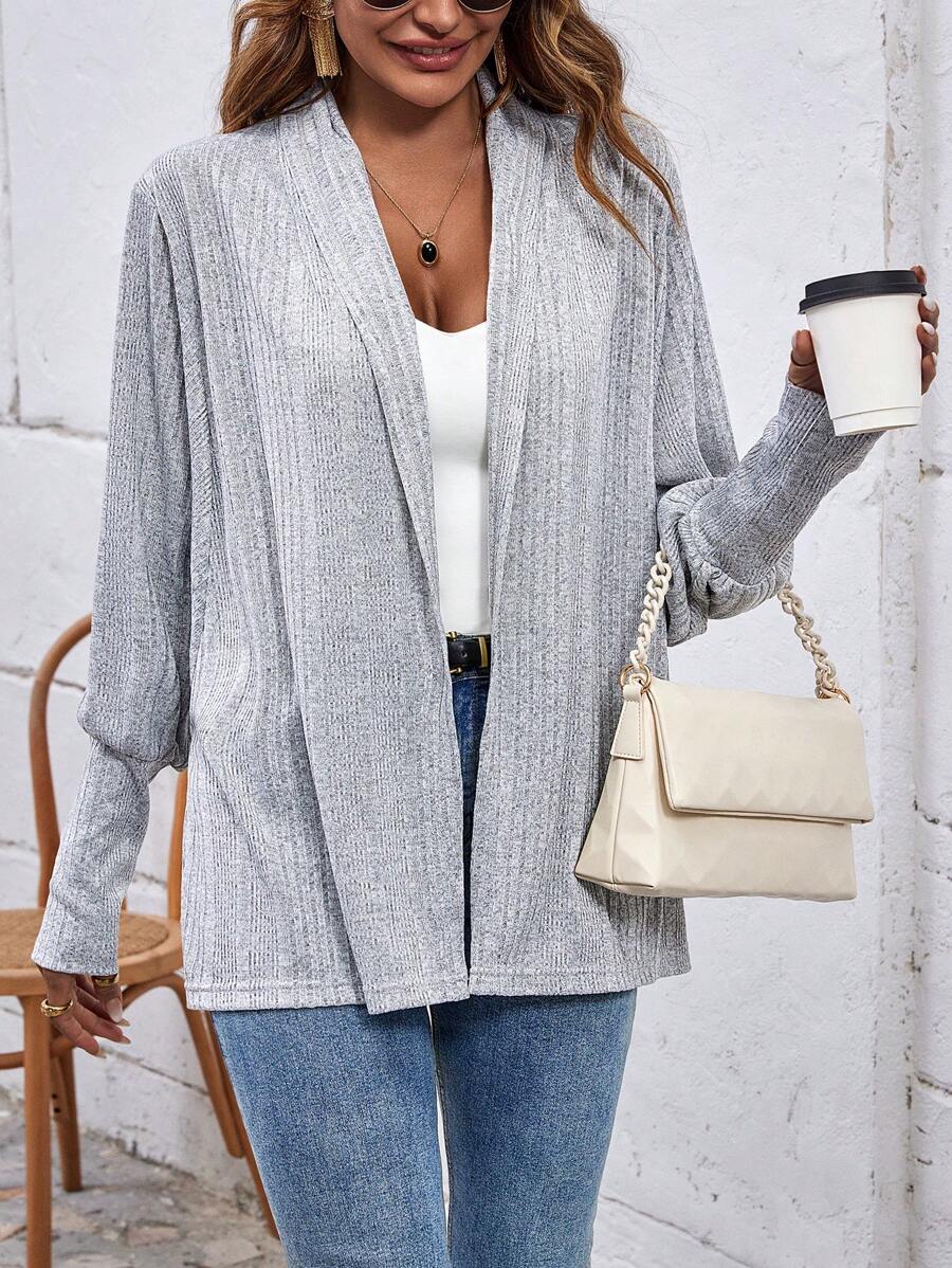 SHEIN LUNE 素色開門襟外套 - 灰色 - 查看 1