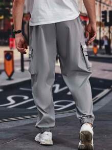 Manfinity Homme Men Plus Flap Pocket Drawstring Waist Cargo Pants - Grey - View 2