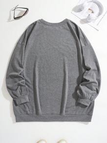 SHEIN EZwear Hơn mặt trời & Đồ họa Khẩu hiệu Thả vai Áo nỉ - Xám - Xem 2