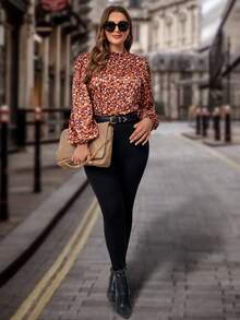 SHEIN Clasi Plus Allover Print Lantern Sleeve Blouse - Multicolor - View 2