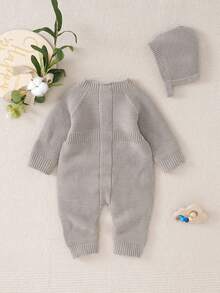 Bebé niño Mono de manga raglán tejido - Camel - Ver 2