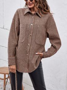 SHEIN Clasi 千鳥格印花落肩袖外套