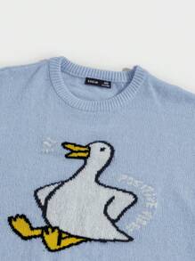 Manfinity RebelGame Nam Con vịt & Mẫu chữ Thả vai Áo len - Màu xanh lam - Xem 5