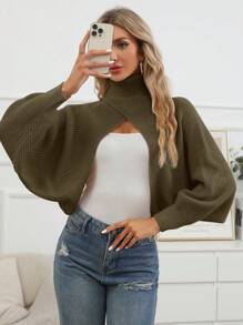 SHEIN Essnce Chất rắn Áo cao cổ Bọc Áo len Crop - xanh quân đội - Xem 1