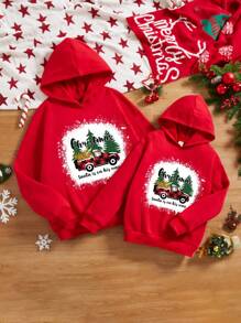 Cậu bé Tween 1 Miếng In Giáng sinh áo có mũ Lót nhiệt Áo nỉ Đối với Giáng sinh - Đỏ - Xem 1