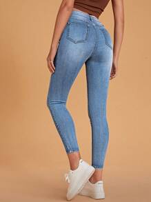 SHEIN Essnce Ripped Skinny Zipper Fly Jeans - Light Wash - View 2