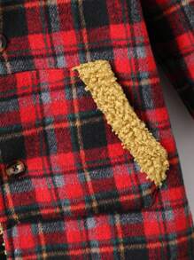 SHEIN Young Boy 1pc Plaid Dual Pocket Teddy Lined Overcoat for Christmas - Red - View 3