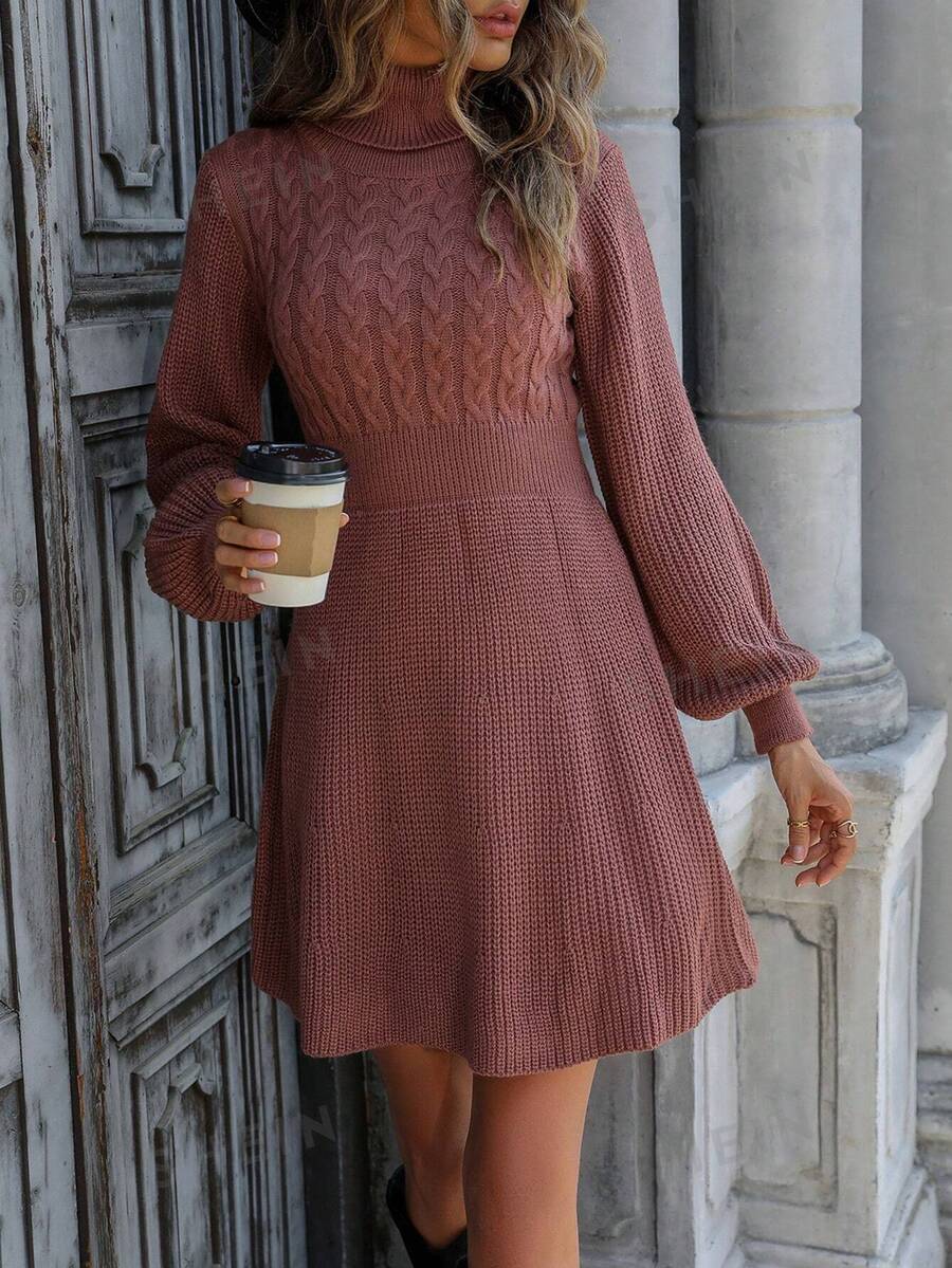 SHEIN Frenchy Vestido de punto cuello alto tejido de cable Mode de