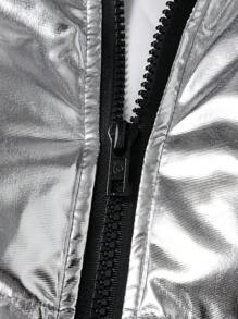 Manfinity RebelGame Nam Chi tiết Patched thư Khóa kéo UP Kim loại Áo khoác Jacket puffer - Bạc - Xem 4