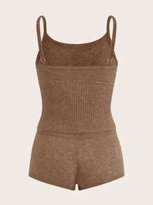 SHEIN MOD Solid Cami Knit Top & Knit Shorts - Khaki - View 2