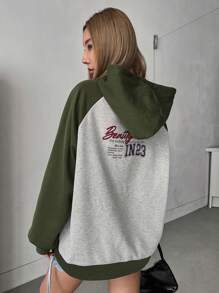 DAZY Slogan Graphic Raglan Sleeve Drawstring Hoodie Sweatshirt - Multicolor - View 6