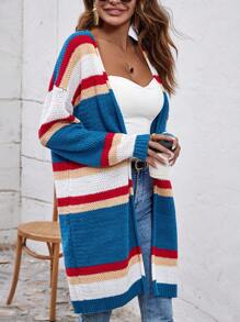 SHEIN Unity Color Block Drop Shoulder Duster Cardigan Fall Cloth For Women - Multicolor - View 4