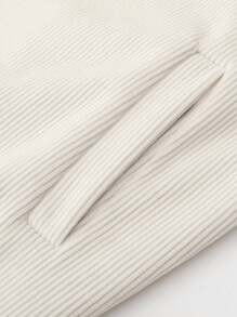 Manfinity Homme Loose Fit Men's Corduroy Hooded Jacket With Zipper And Adjustable Drawstring Without T-Shirt - Beige - View 3