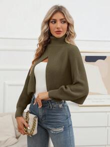 SHEIN Essnce Chất rắn Áo cao cổ Bọc Áo len Crop - xanh quân đội - Xem 4