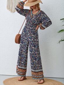 SHEIN VCAY 印花燈籠袖闊腿連體褲 - 彩色 - 查看 5