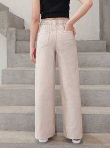 Tween Girl Solid Straight Leg Jeans - Khaki - View 2