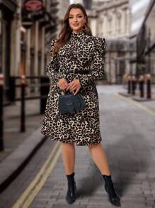 SHEIN Clasi Hơn In hoa Báo Cổ giả Tay áo Đầm Không có thắt lưng - Nhiều màu - Xem 4