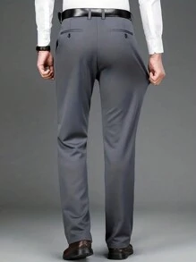 Manfinity Mode Hombres Pantalones de traje unicolor sin cinturón - Gris - Ver 2