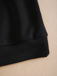 SHEIN EZwear 字母圖案條紋飾邊加絨內裏運動衫 - 黑色 - 查看 4