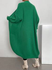 SHEIN Essnce Dual Pocket Drop Shoulder Belted Duster Cardigan - Green - View 2