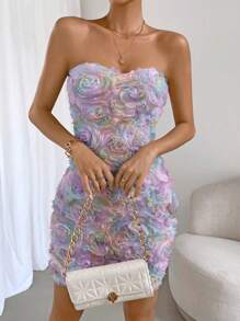 Allurite Vestido tubo aplique floral - Morado - Ver 6