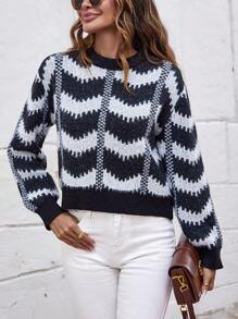 SHEIN LUNE Plaid Pattern Drop Shoulder Sweater Knit Pullover Fall Winter Outfit